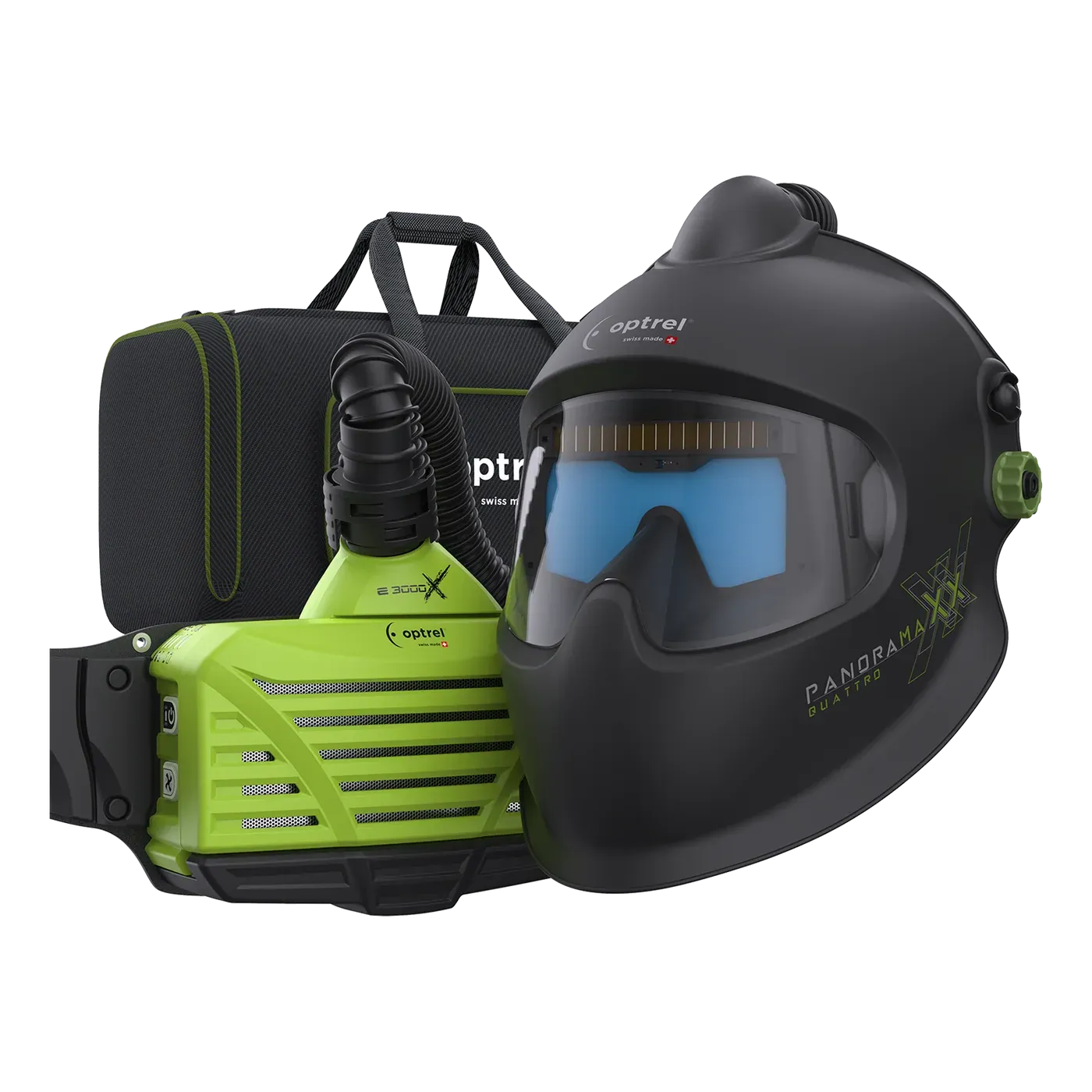 Ready-to-Weld package panoramaxx pure air quattro + e3000X — auto-darkening PAPR welding helmet