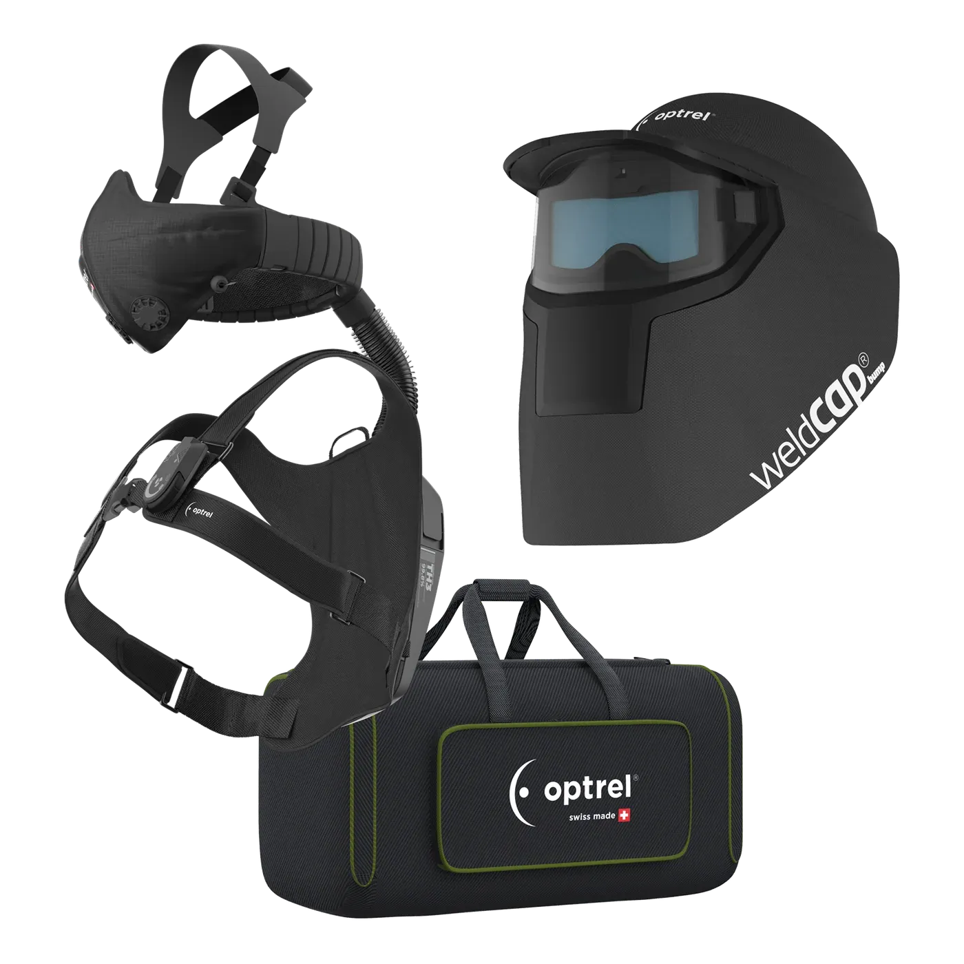 Ready-to-Weld package weldcap bump + swiss air — welding cap with bump cap and respiratory system