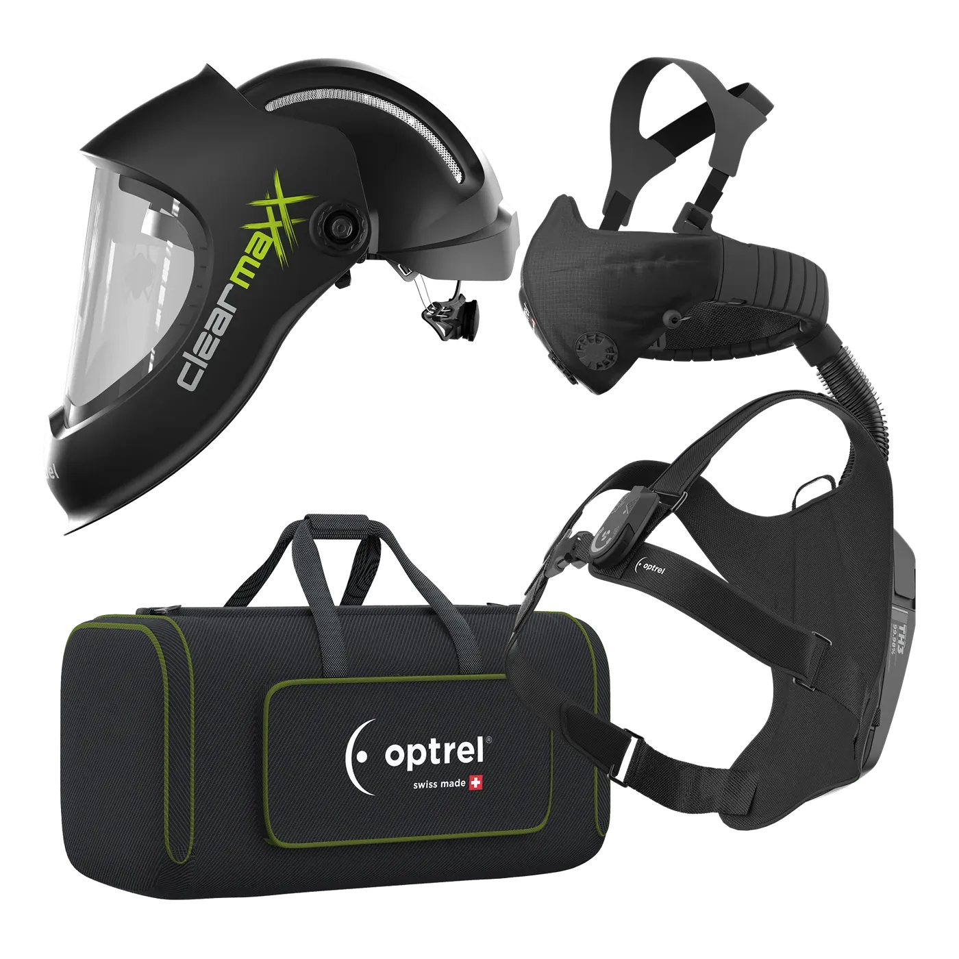 Ready-to-Grind package clearmaxx + swiss air with industrial safety helmet — grinding helmet with respiratory system