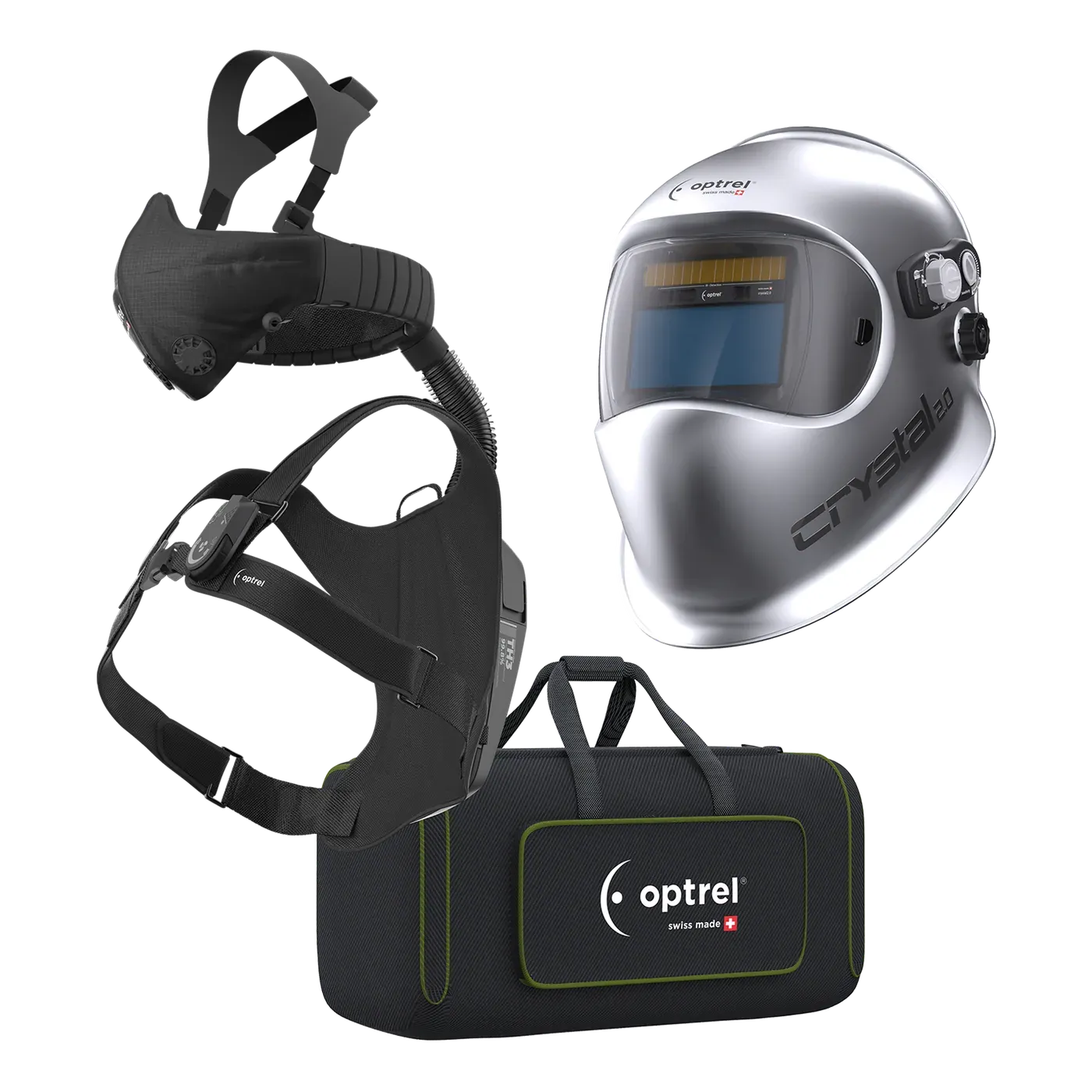 Ready-to-Weld package crystal2.0 silver + swiss air — welding helmet with respiratory system