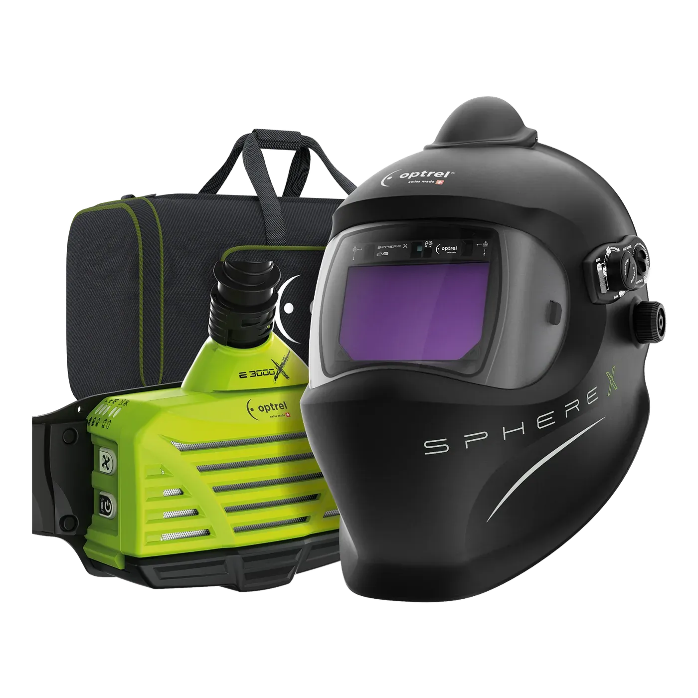 Ready-to-Weld package sphereX pure air 2.5 + e3000X — auto-darkening PAPR welding helmet