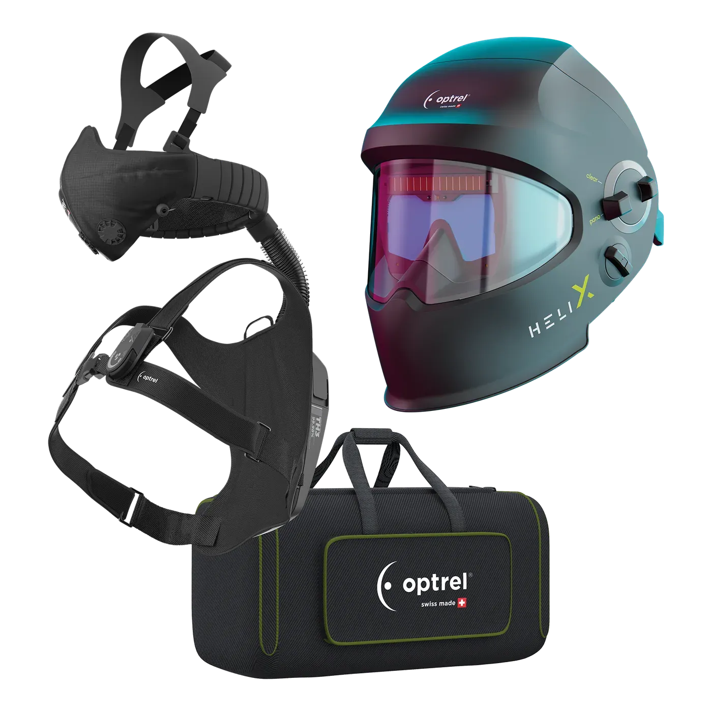 Ready-to-Weld package helix clt + swiss air — auto-darkening helmet with hard hat and respiratory system