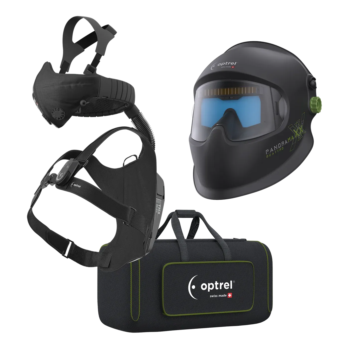 Ready-to-Weld package panoramaxx quattro + swiss air — auto-darkening helmet with respiratory system