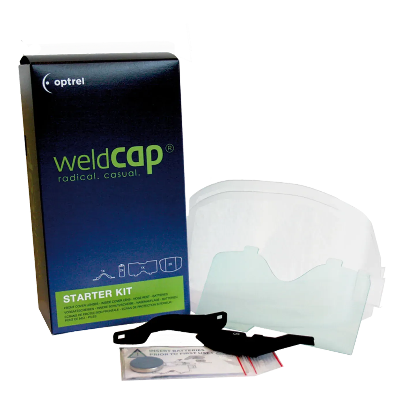 Zestaw startowy weldcap: 2 szybki zewnętrzne, szybka wewnętrzna, nakładka nosowa, 2 baterie