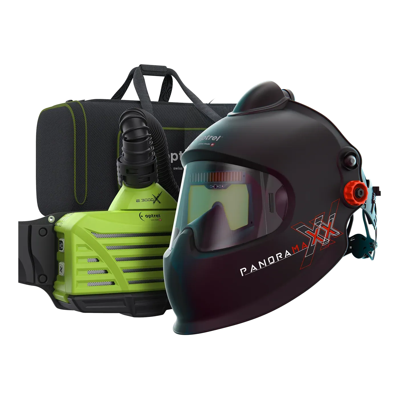 Ready-to-Clean package panoramaxx pure air L + e3000X — PAPR laser helmet for laser cleaning