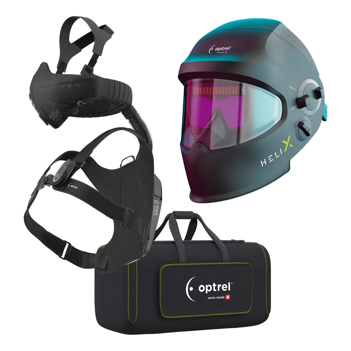 Ready-to-Weld package helix 2.5 + swiss air — auto-darkening helmet with hard hat and respiratory system