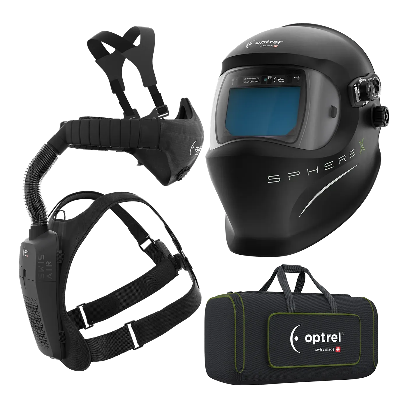 Ready-to-Weld package sphereX quattro + swiss air — auto-darkening helmet with respiratory system