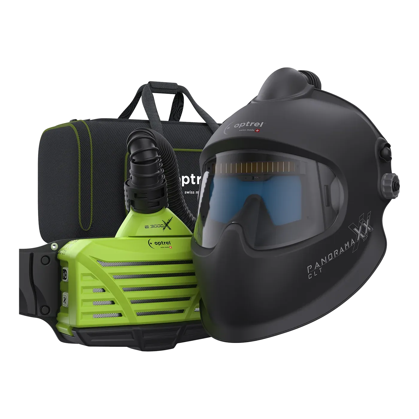 Ready-to-Weld package panoramaxx pure air clt black + e3000X — auto-darkening PAPR welding helmet
