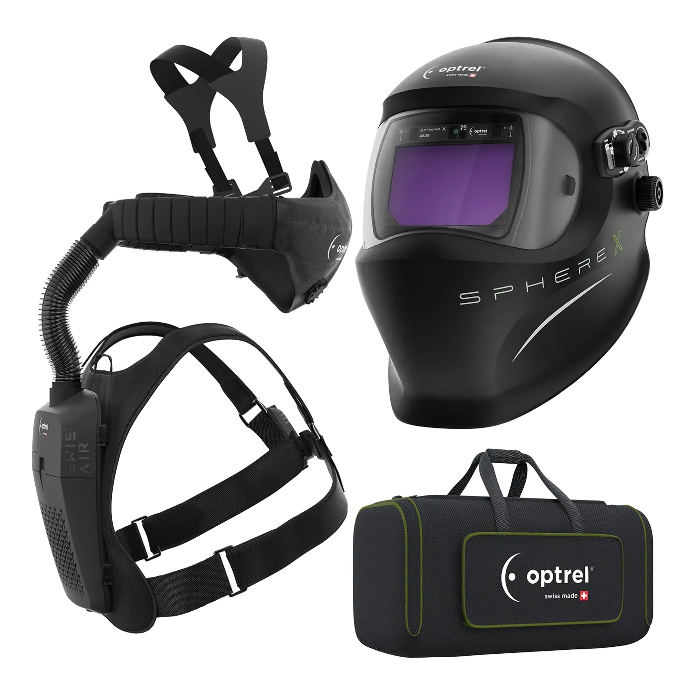 Ready-to-Weld package sphereX 2.5 + swiss air — auto-darkening helmet with respiratory system