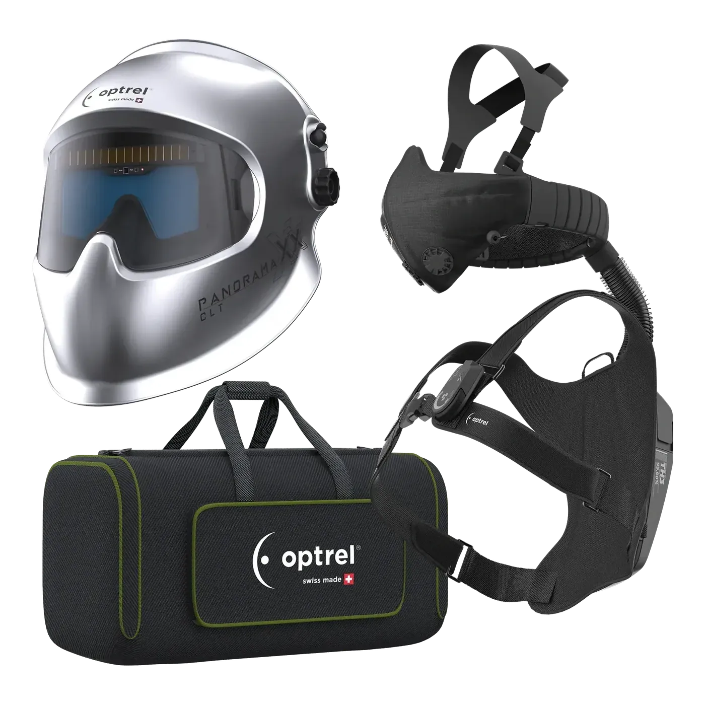 optrel Ready-to-Weld package panoramaxx clt silver + swiss air — auto-darkening helmet with respiratory system — 2