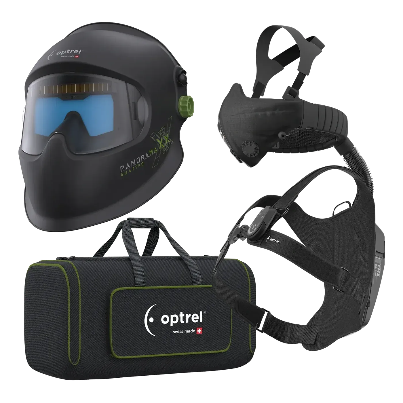 optrel Ready-to-Weld package panoramaxx quattro + swiss air — auto-darkening helmet with respiratory system — 2