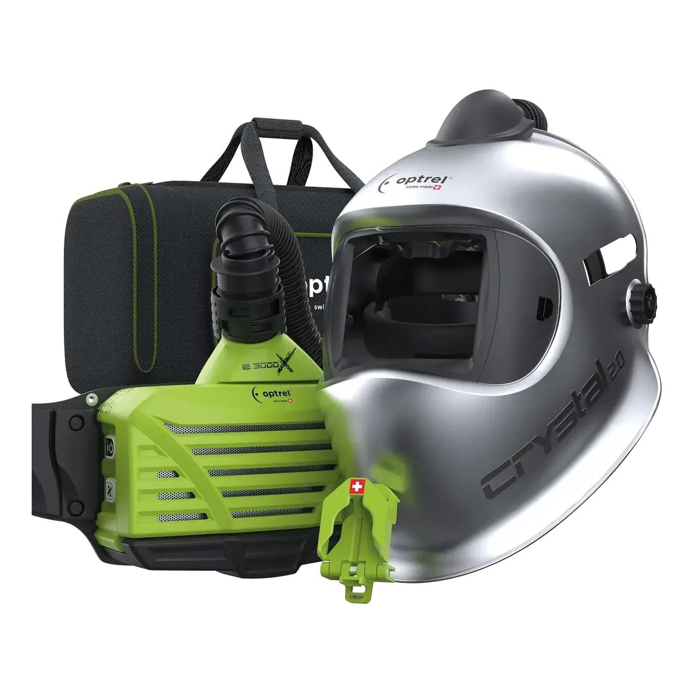 Ready-to-Weld upgrade package crystal2.0 PAPR + e3000X — PAPR helmet shell without cassette